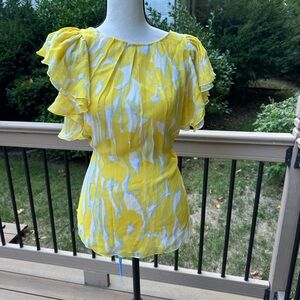 BCBGMaxAzria Yellow and White Floral Blouse
